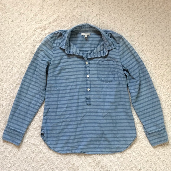 $SOLD$ J Crew Striped Popover Chambray Blouse - Picture 2 of 5